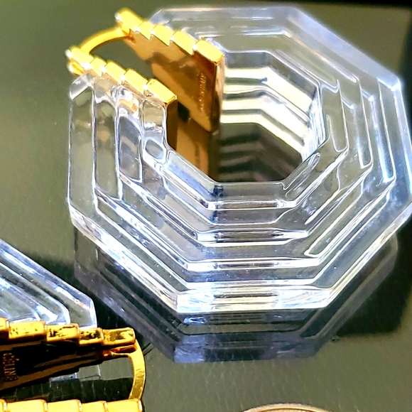 Clear Lucite & Gold 3D Earrings - Picture 3 of 6